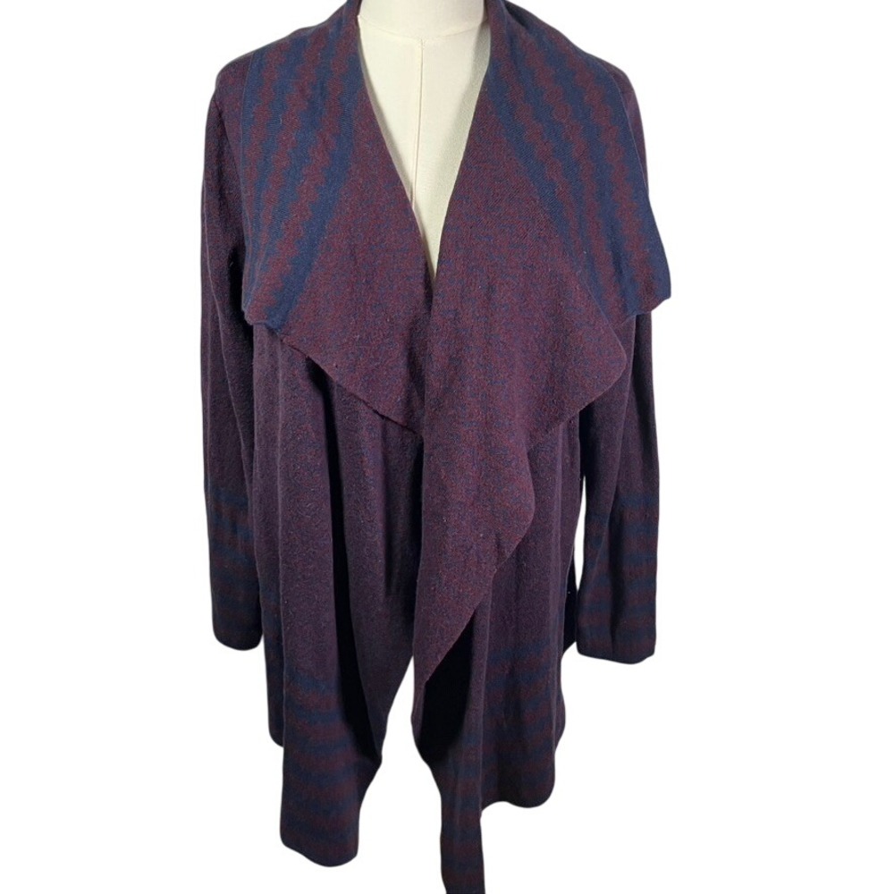 Womens WinterSilks Cardigan Duster Sweater Burgundy Blue Geometric Knit‎ Large